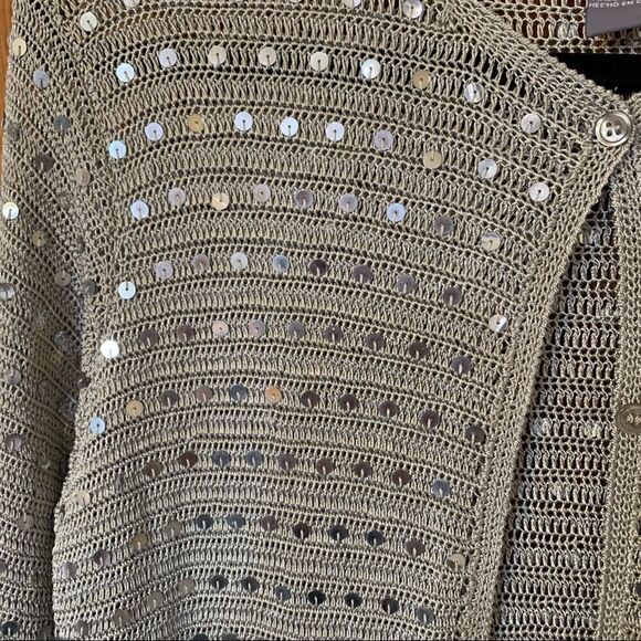 Pierre Cardin Gray Loose Knit Cardigan Sweater Sequins Detail Sz Medium Gorgeous - Picture 3 of 9